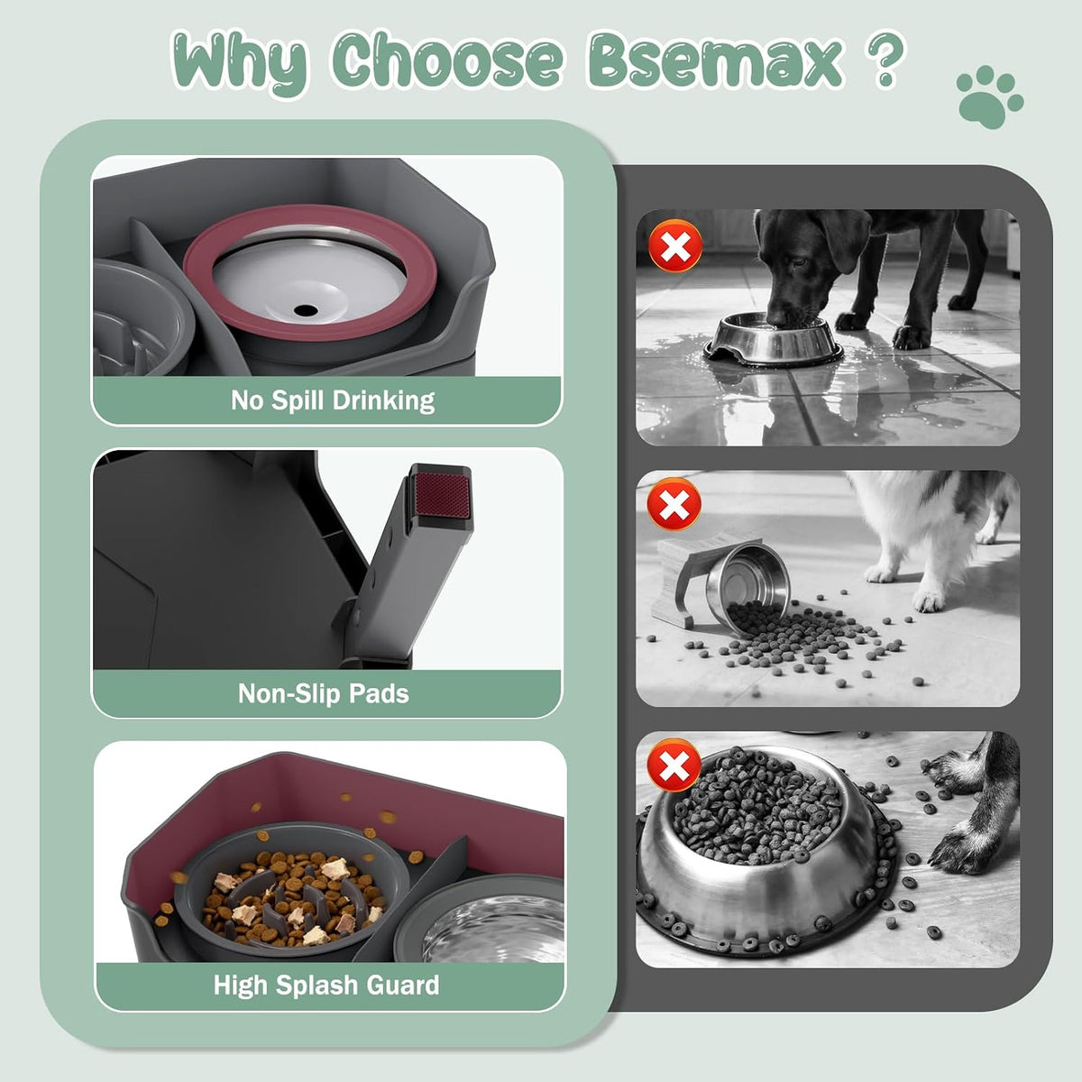 4 in 1 Adjustable Elevated Dog Bowls with 2*Stainless Steel Bowls, Anti-Spill Water Bowl, 4 Heights Raised Dog Bowl Stand for Small to Medium & Growing Large Puppies, Anti-Slip, Mess Proof Design