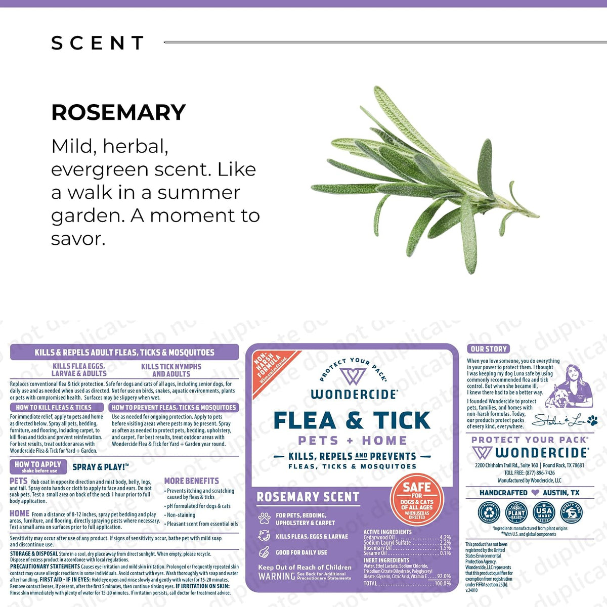 Flea Tick & Mosquito Spray for Pets & Home - Rosemary 16 fl oz