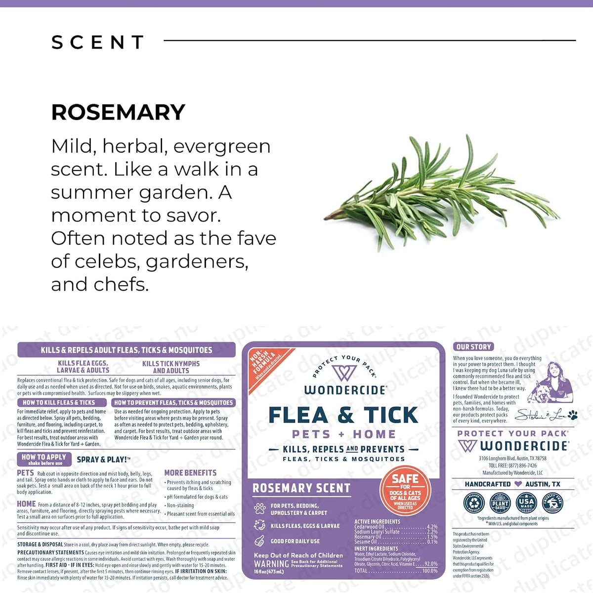 Flea Tick & Mosquito Spray for Pets & Home - Rosemary 16 fl oz