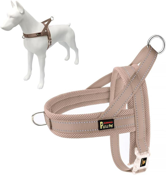 No Pull Dog Harness for Medium Sized Dog, Breathable Mesh Padded | Adjustable Reflective with Handle, Escape Proof, Quick Fit Pet Vest, with Front Clip, for Training and Walking, Beige, M