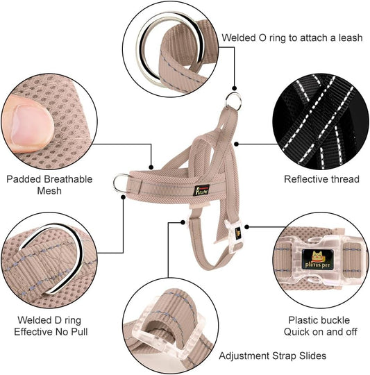 No Pull Dog Harness for Medium Sized Dog, Breathable Mesh Padded | Adjustable Reflective with Handle, Escape Proof, Quick Fit Pet Vest, with Front Clip, for Training and Walking, Beige, M