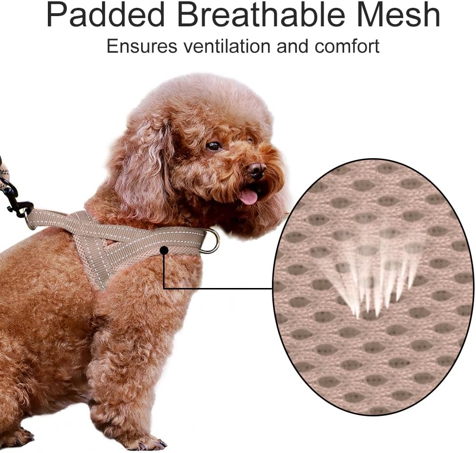 No Pull Dog Harness for Medium Sized Dog, Breathable Mesh Padded | Adjustable Reflective with Handle, Escape Proof, Quick Fit Pet Vest, with Front Clip, for Training and Walking, Beige, M