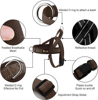 No Pull Dog Harness for Medium Sized Dog, Breathable Mesh Padded | Adjustable Reflective with Handle, Escape Proof, Quick Fit Pet Vest, with Front Clip, for Training and Walking, Beige, M