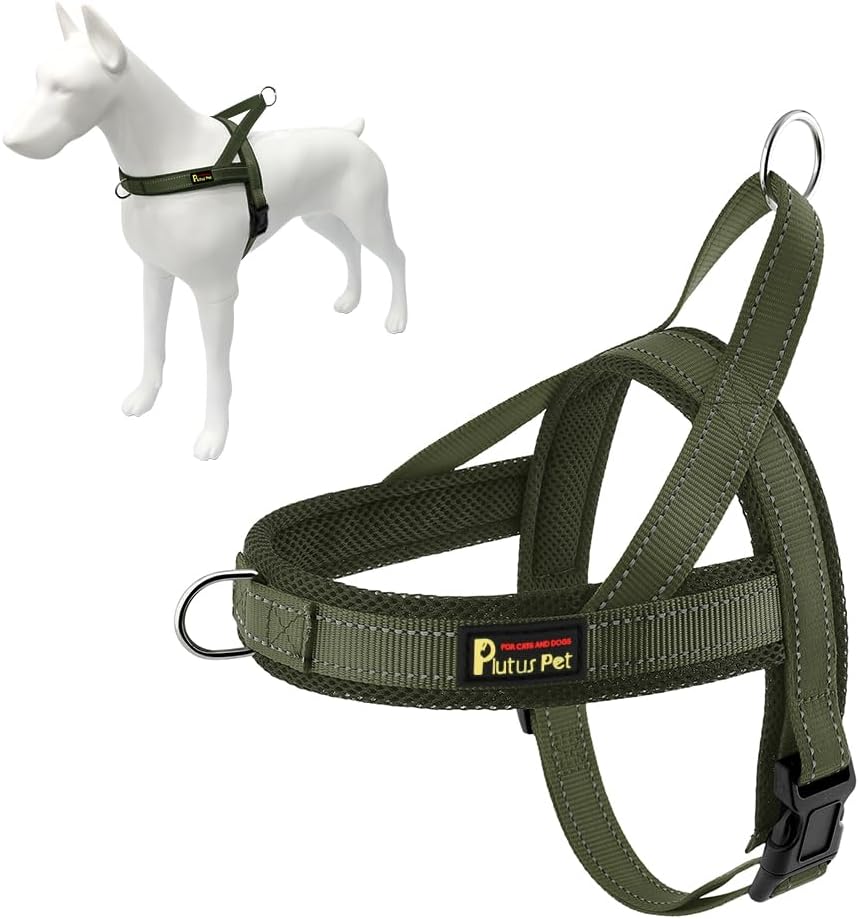 No Pull Dog Harness for Medium Sized Dog, Breathable Mesh Padded | Adjustable Reflective with Handle, Escape Proof, Quick Fit Pet Vest, with Front Clip, for Training and Walking, Beige, M