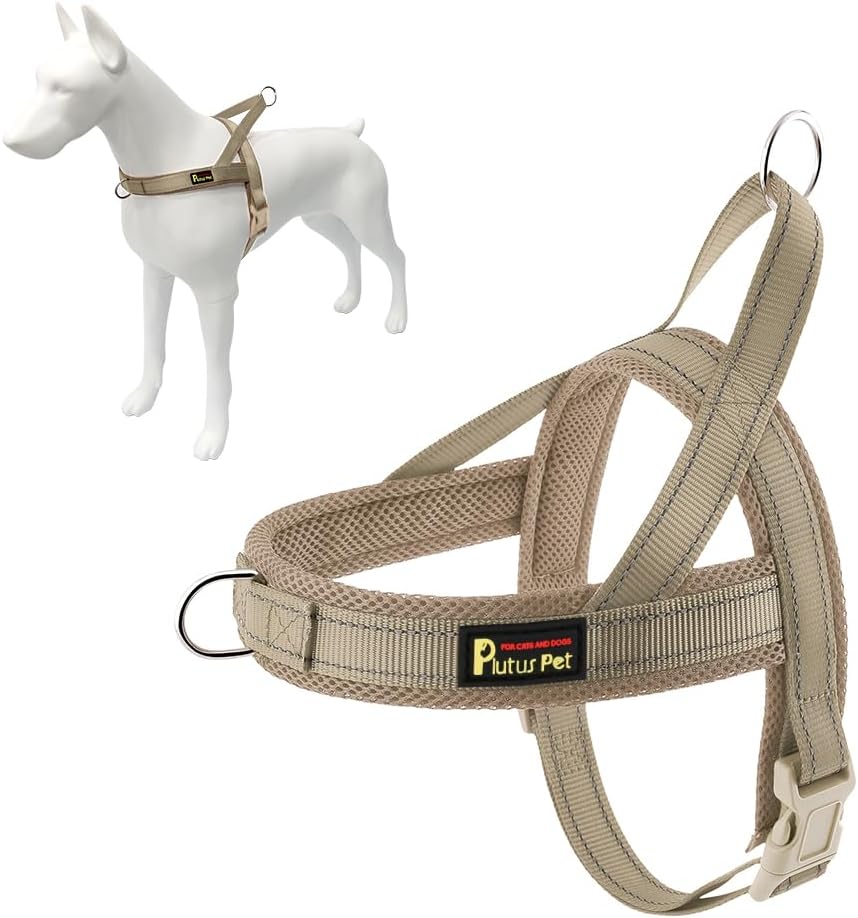 No Pull Dog Harness for Medium Sized Dog, Breathable Mesh Padded | Adjustable Reflective with Handle, Escape Proof, Quick Fit Pet Vest, with Front Clip, for Training and Walking, Beige, M