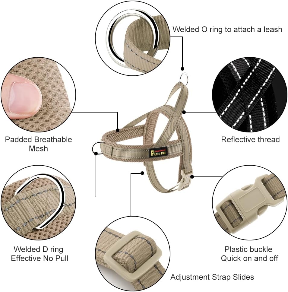 No Pull Dog Harness for Medium Sized Dog, Breathable Mesh Padded | Adjustable Reflective with Handle, Escape Proof, Quick Fit Pet Vest, with Front Clip, for Training and Walking, Beige, M