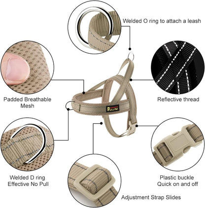 No Pull Dog Harness for Medium Sized Dog, Breathable Mesh Padded | Adjustable Reflective with Handle, Escape Proof, Quick Fit Pet Vest, with Front Clip, for Training and Walking, Beige, M