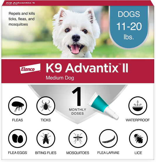 II Medium Dog Vet-Recommended Flea, Tick & Mosquito Treatment & Prevention | Dogs 11-20 lbs. | 1-Mo Supply