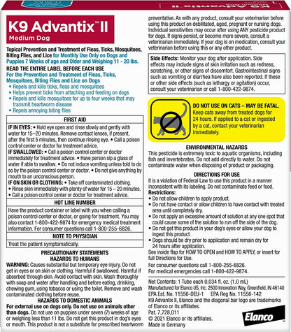 II Medium Dog Vet-Recommended Flea, Tick & Mosquito Treatment & Prevention | Dogs 11-20 lbs. | 1-Mo Supply