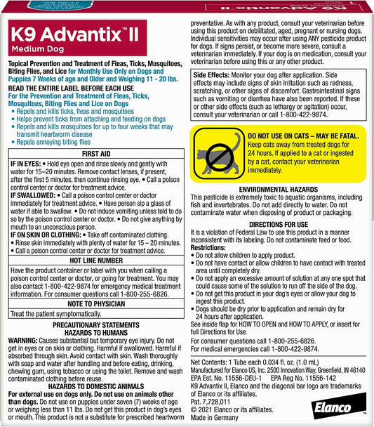 II Medium Dog Vet-Recommended Flea, Tick & Mosquito Treatment & Prevention | Dogs 11-20 lbs. | 1-Mo Supply