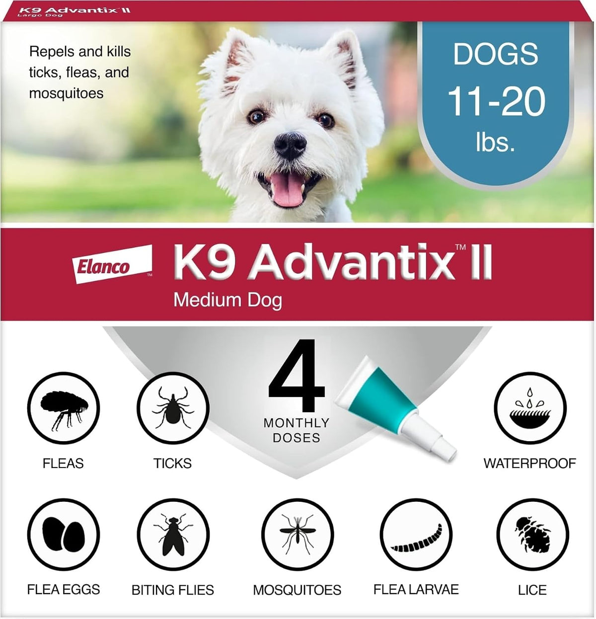 II Medium Dog Vet-Recommended Flea, Tick & Mosquito Treatment & Prevention | Dogs 11-20 lbs. | 1-Mo Supply