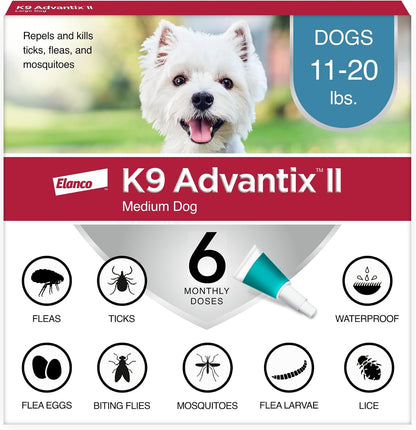 II Medium Dog Vet-Recommended Flea, Tick & Mosquito Treatment & Prevention | Dogs 11-20 lbs. | 1-Mo Supply