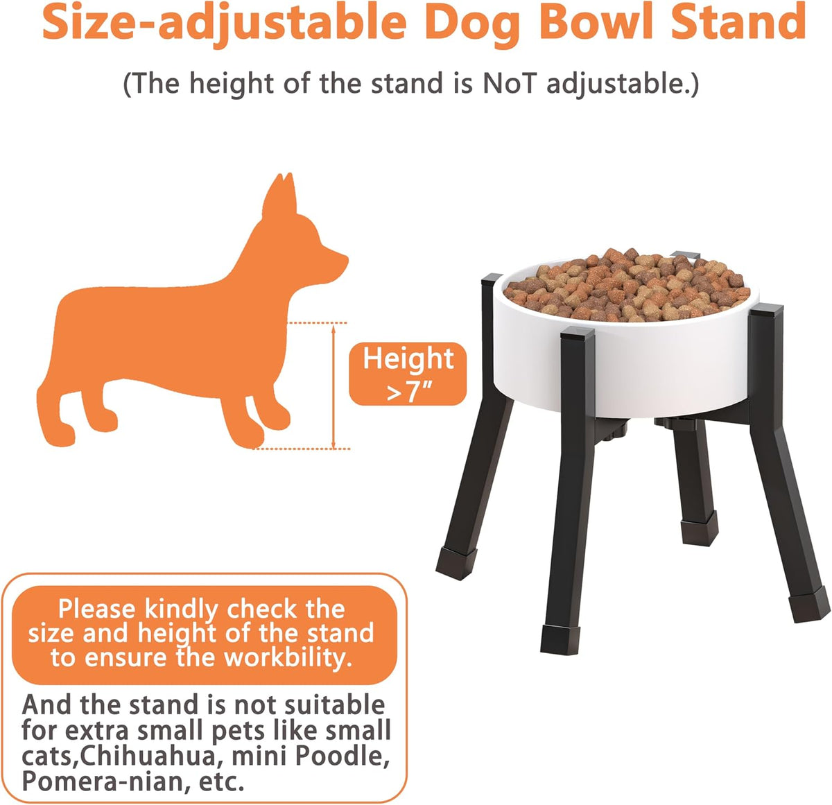 Adjustable Raised Dog Bowl Stand for Large Dogs(Bowl not Included) | Adjustable Elevated Dog Bowl Fits 6-10" Bowls, Height Adjustable to 7.6-15" Tall,Single Food and Water Stand Feeder