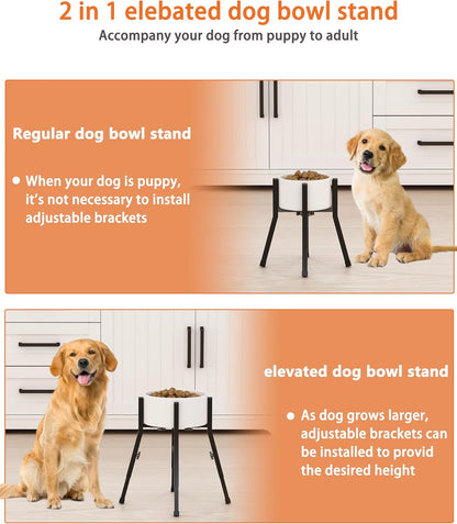 Adjustable Raised Dog Bowl Stand for Large Dogs(Bowl not Included) | Adjustable Elevated Dog Bowl Fits 6-10" Bowls, Height Adjustable to 7.6-15" Tall,Single Food and Water Stand Feeder