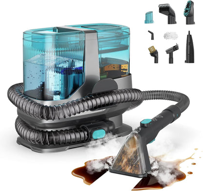 Portable Steam Carpet Cleaner, 203°F High Temp Steam & 18,000Pa Suction, Deep Stain & Odor Removal, Spot Cleaner for Pets, Kids, Home Upholstery, Stairs & Car Detailing