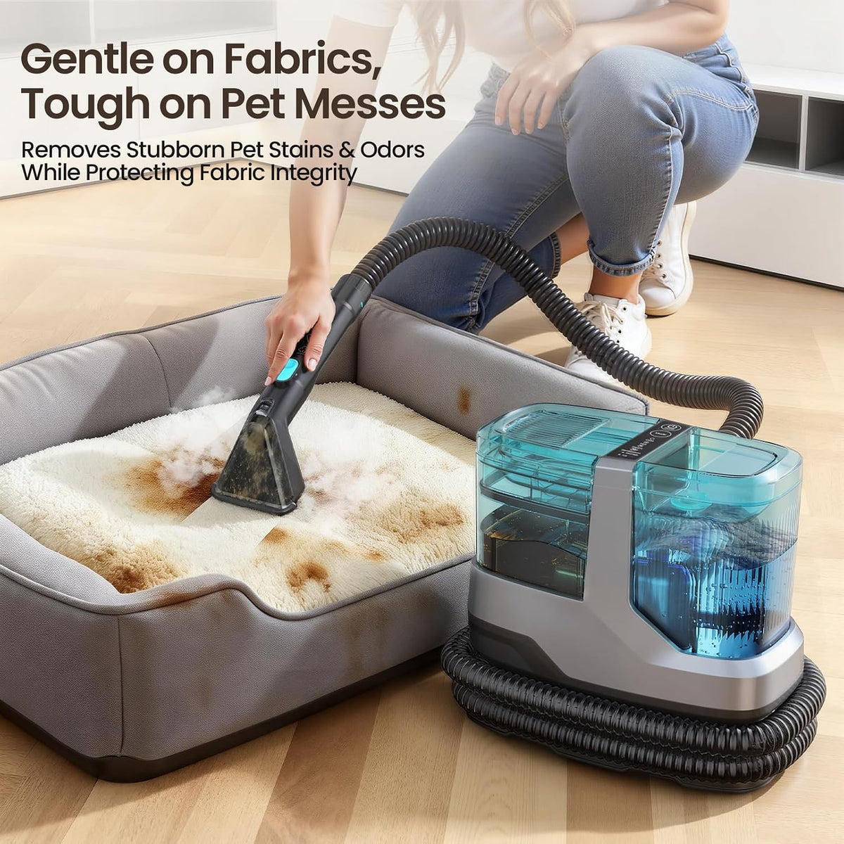 Portable Steam Carpet Cleaner, 203°F High Temp Steam & 18,000Pa Suction, Deep Stain & Odor Removal, Spot Cleaner for Pets, Kids, Home Upholstery, Stairs & Car Detailing