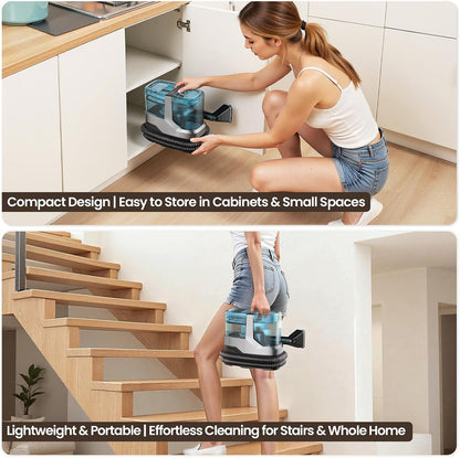 Portable Steam Carpet Cleaner, 203°F High Temp Steam & 18,000Pa Suction, Deep Stain & Odor Removal, Spot Cleaner for Pets, Kids, Home Upholstery, Stairs & Car Detailing