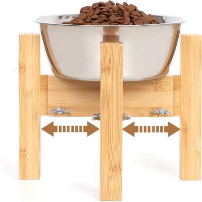 Elevated Dog Bowl Stand Adjustable Dog Food Holder 7”H Small Bamboo