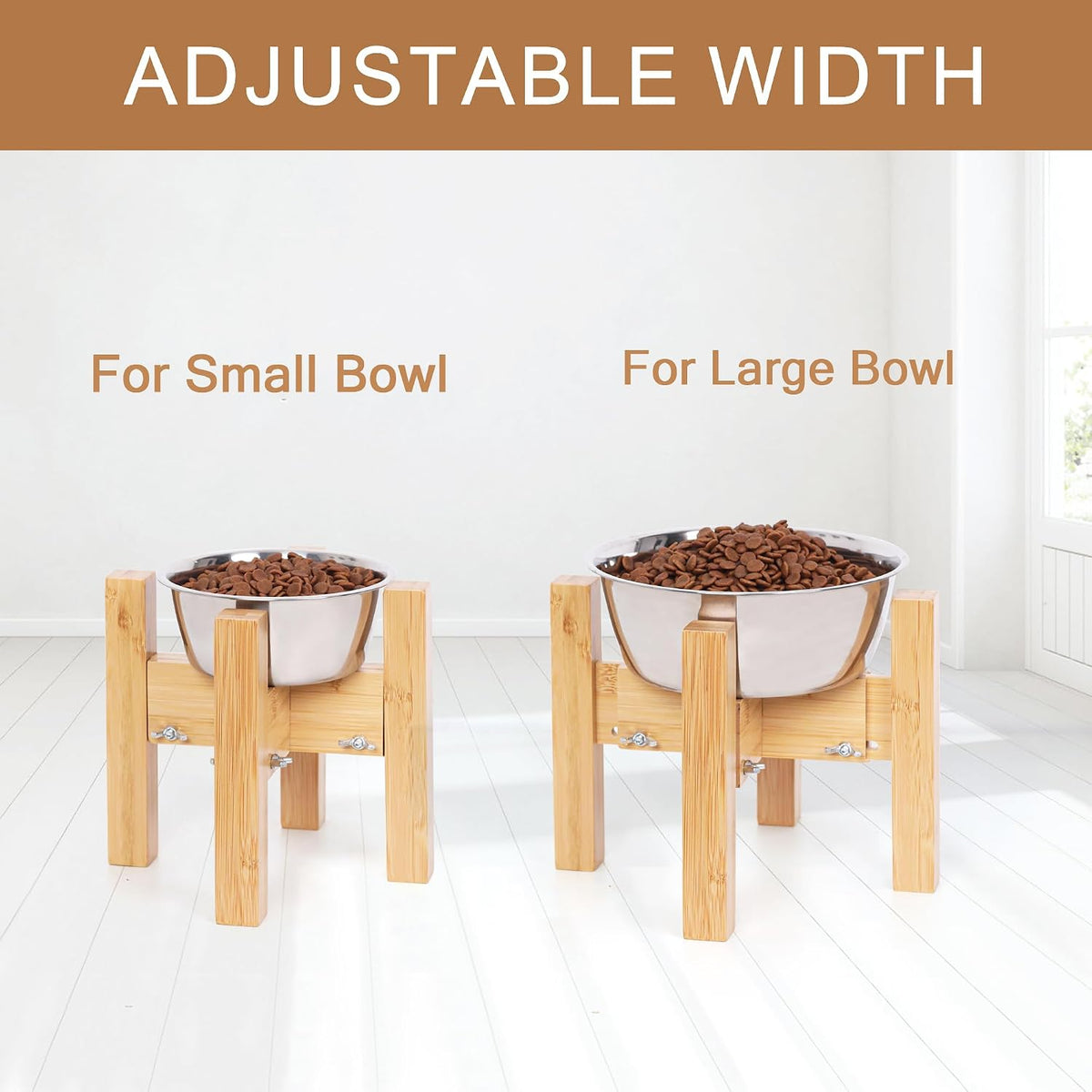 Elevated Dog Bowl Stand Adjustable Dog Food Holder 7”H Small Bamboo