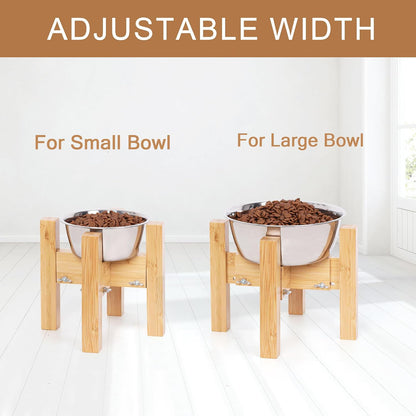 Elevated Dog Bowl Stand Adjustable Dog Food Holder 7”H Small Bamboo
