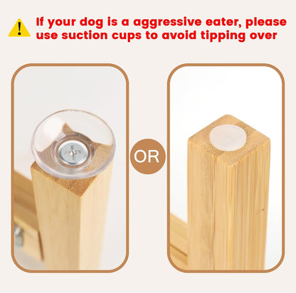 Elevated Dog Bowl Stand Adjustable Dog Food Holder 7”H Small Bamboo
