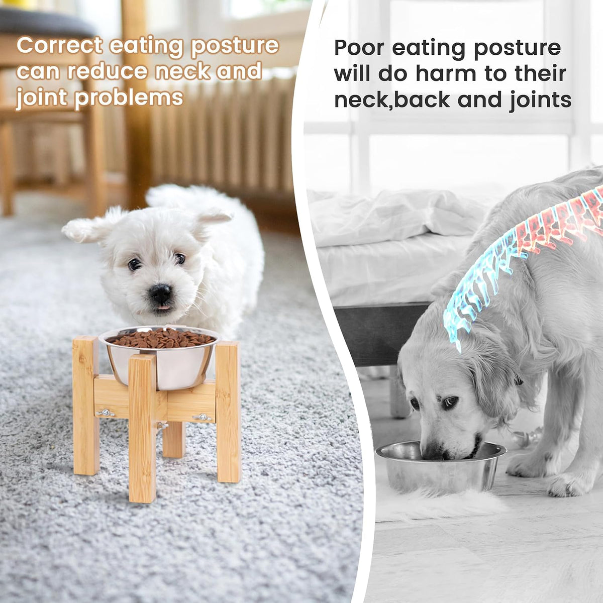 Elevated Dog Bowl Stand Adjustable Dog Food Holder 7”H Small Bamboo