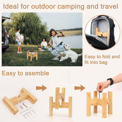 Elevated Dog Bowl Stand Adjustable Dog Food Holder 7”H Small Bamboo