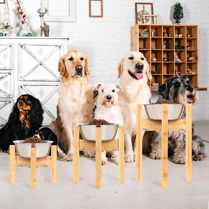 Elevated Dog Bowl Stand Adjustable Dog Food Holder 7”H Small Bamboo