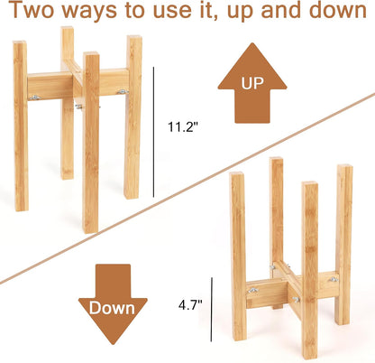 Elevated Dog Bowl Stand Adjustable Dog Food Holder 7”H Small Bamboo