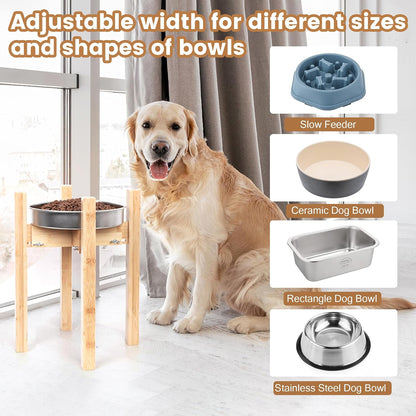Elevated Dog Bowl Stand Adjustable Dog Food Holder 7”H Small Bamboo
