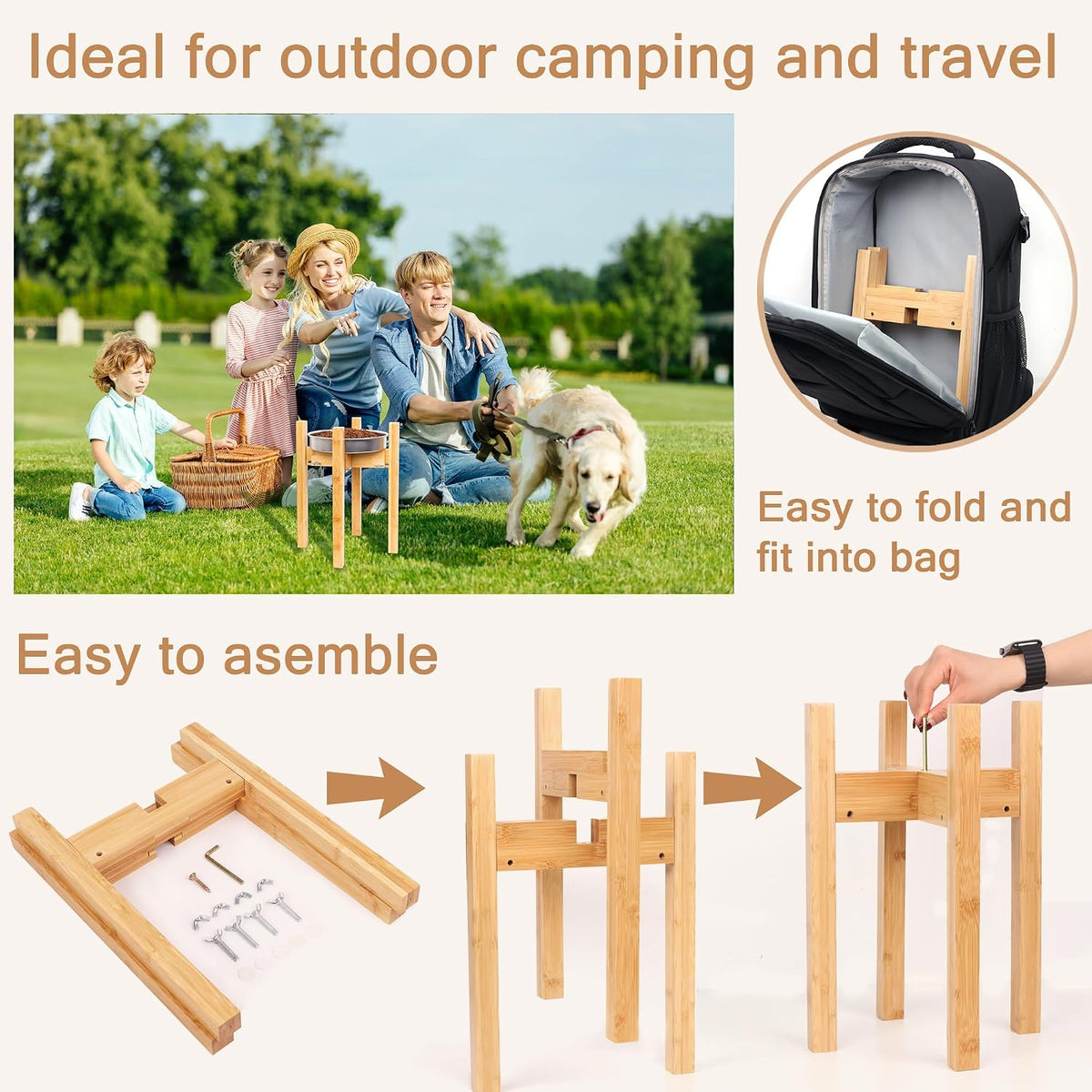 Elevated Dog Bowl Stand Adjustable Dog Food Holder 7”H Small Bamboo