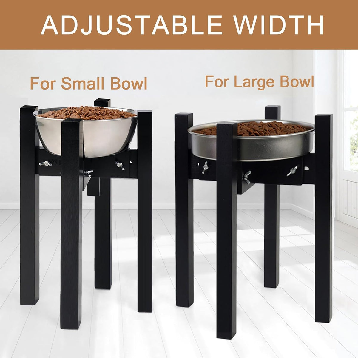 Elevated Dog Bowl Stand Adjustable Dog Food Holder 7”H Small Bamboo