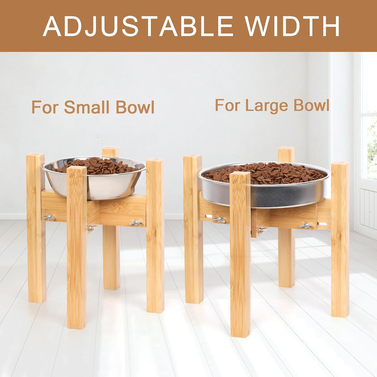 Elevated Dog Bowl Stand Adjustable Dog Food Holder 7”H Small Bamboo