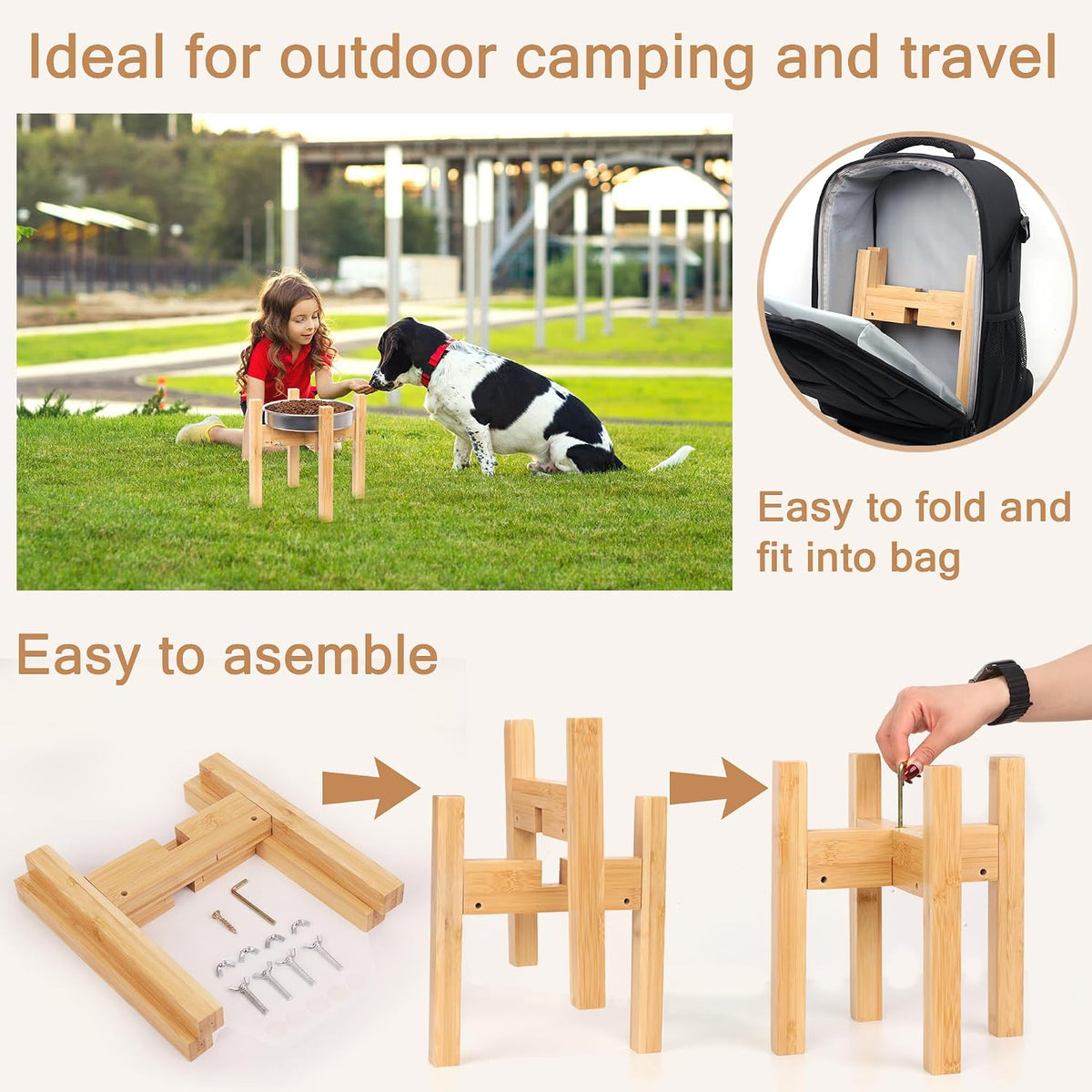 Elevated Dog Bowl Stand Adjustable Dog Food Holder 7”H Small Bamboo