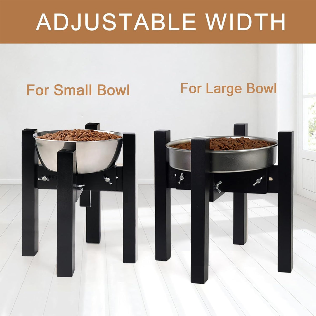 Elevated Dog Bowl Stand Adjustable Dog Food Holder 7”H Small Bamboo