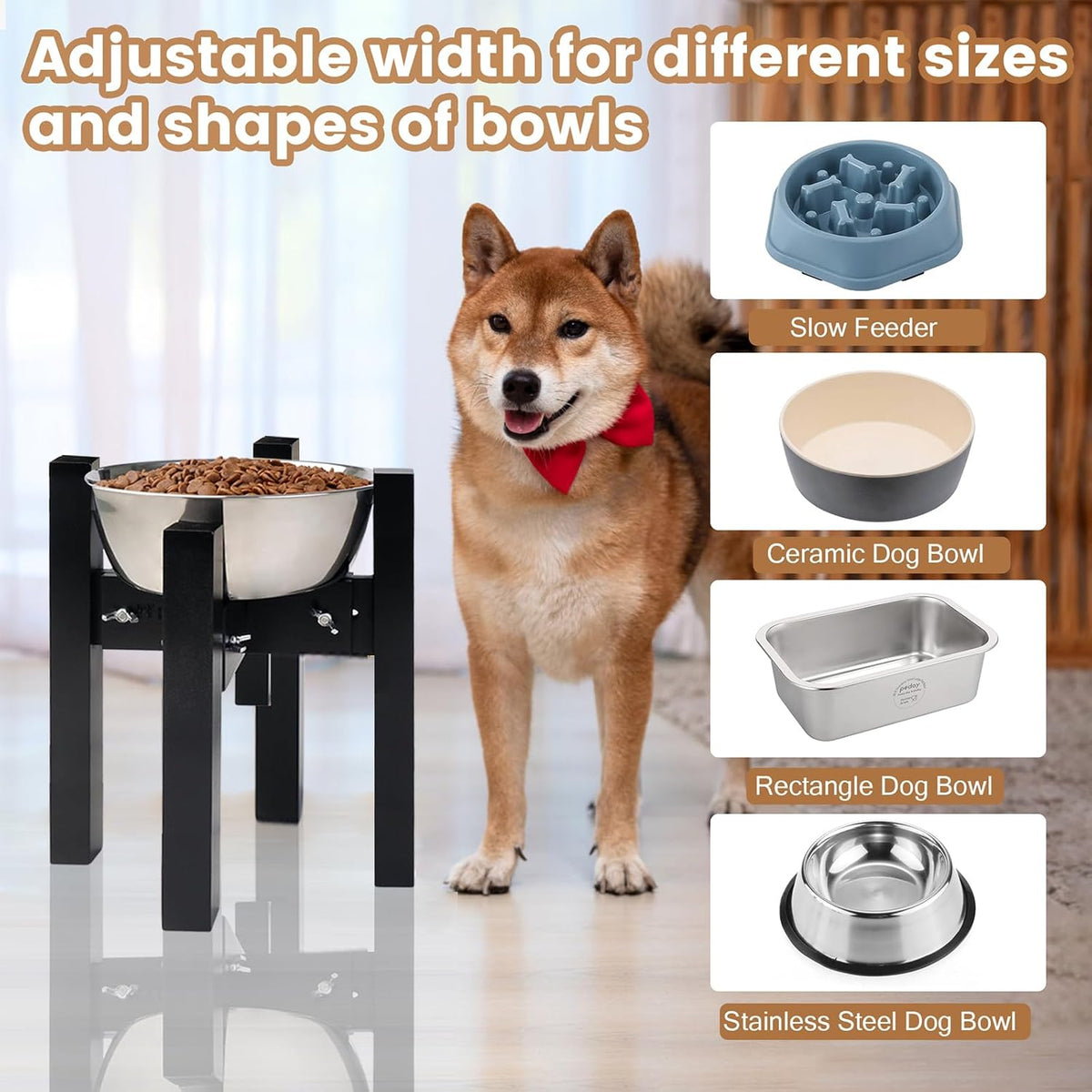 Elevated Dog Bowl Stand Adjustable Dog Food Holder 7”H Small Bamboo