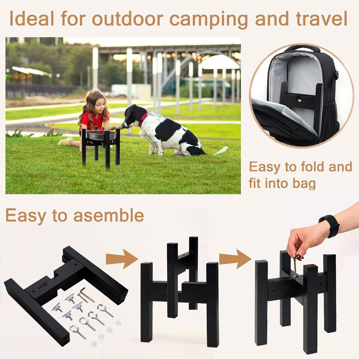 Elevated Dog Bowl Stand Adjustable Dog Food Holder 7”H Small Bamboo