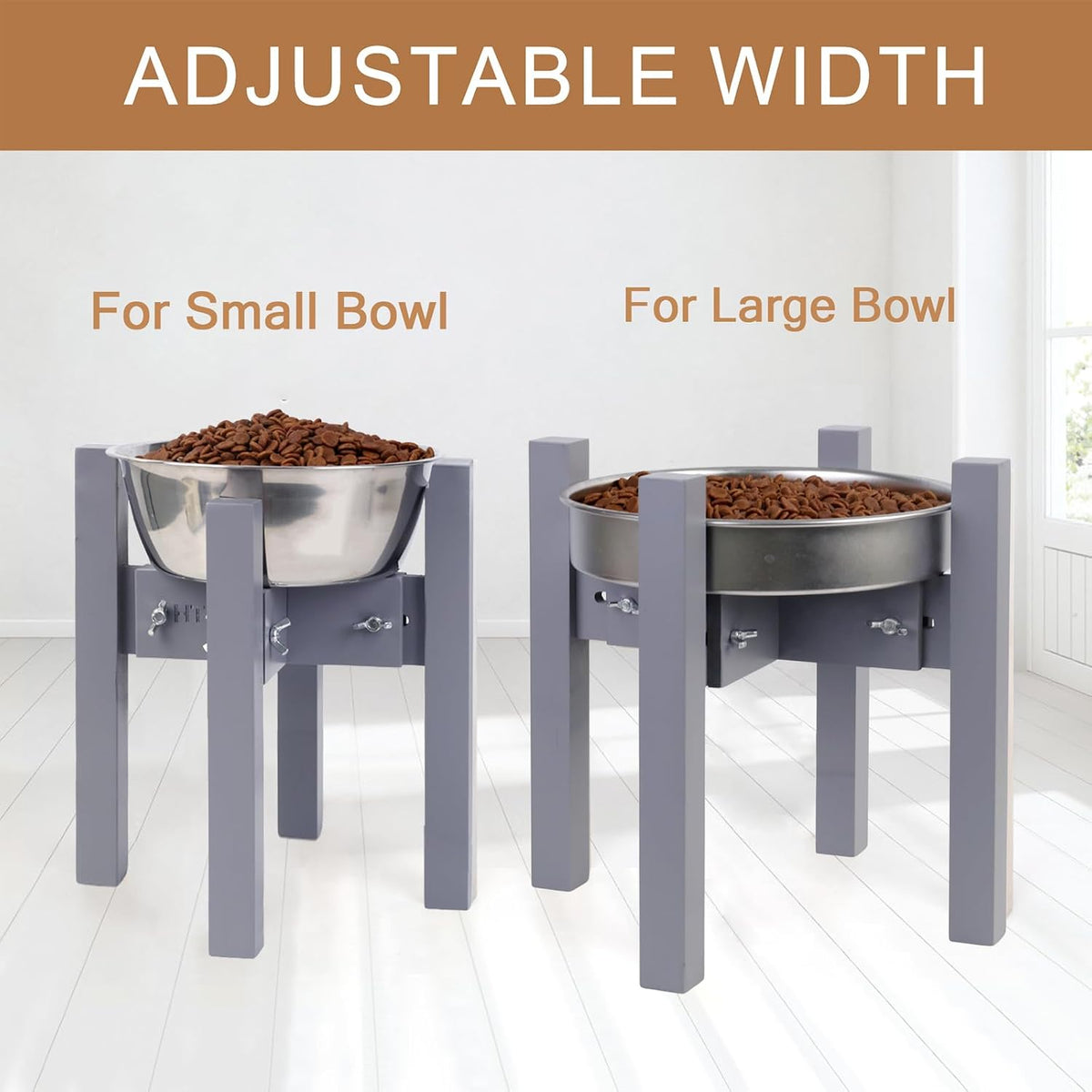 Elevated Dog Bowl Stand Adjustable Dog Food Holder 7”H Small Bamboo