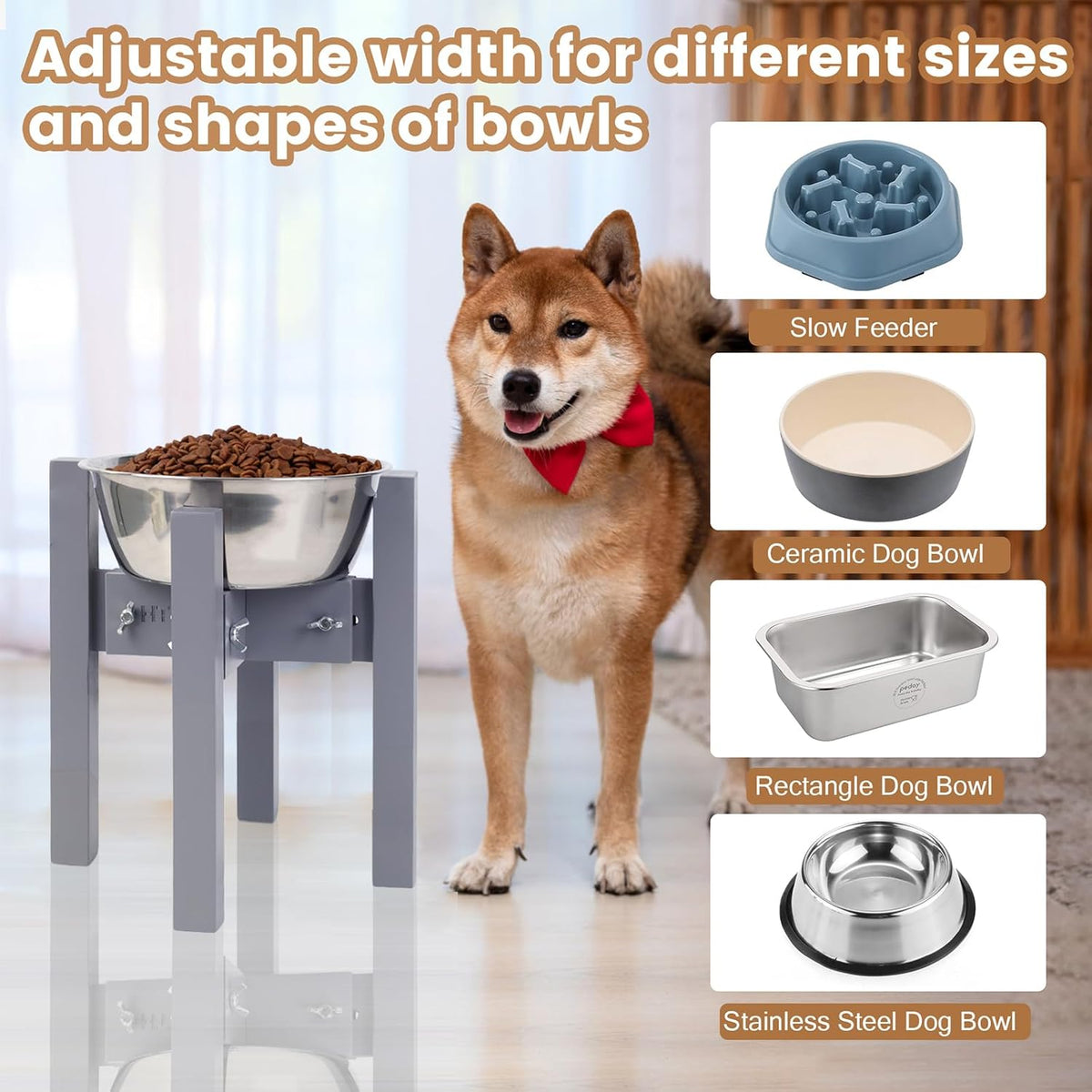 Elevated Dog Bowl Stand Adjustable Dog Food Holder 7”H Small Bamboo