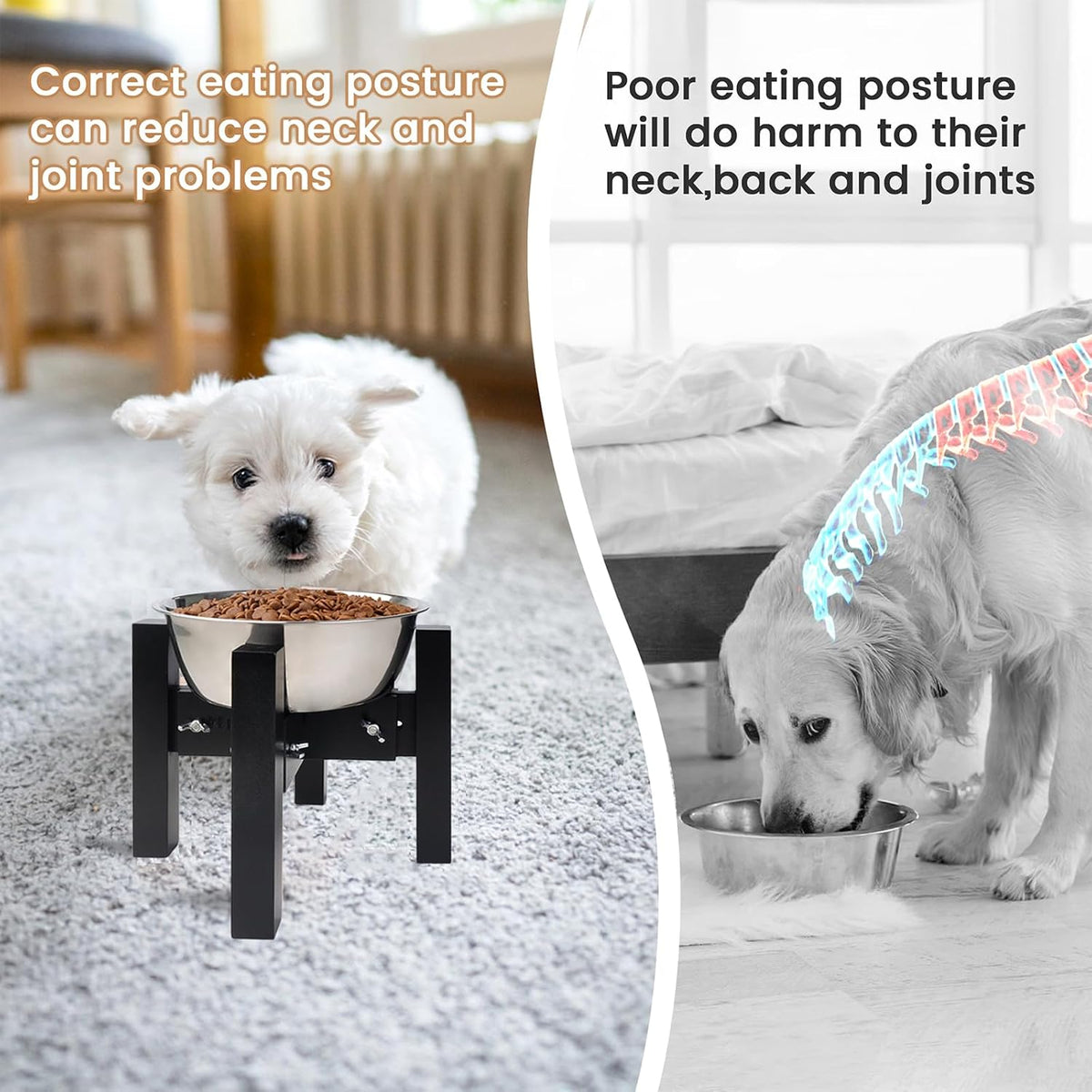 Elevated Dog Bowl Stand Adjustable Dog Food Holder 7”H Small Bamboo