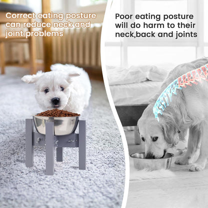 Elevated Dog Bowl Stand Adjustable Dog Food Holder 7”H Small Bamboo