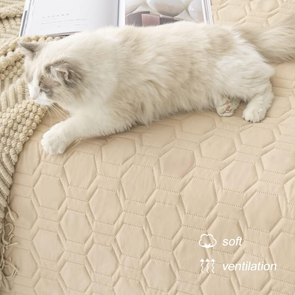 Waterproof Blanket Couch Cover for Dogs Non-Slip Pet Sofa Protector | Tcksstex Non-slip waterproof couch cover scratch resistant machine washable protects sofa bed car（52x82-Ivory）
