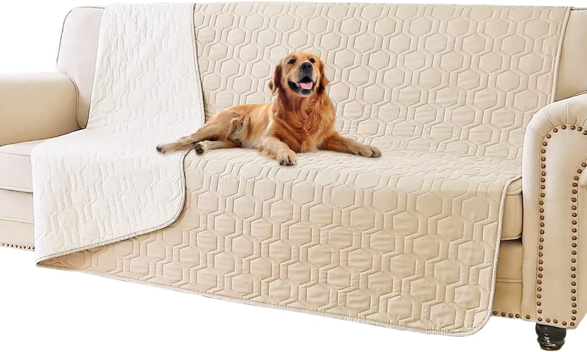 Waterproof Blanket Couch Cover for Dogs Non-Slip Pet Sofa Protector | Tcksstex Non-slip waterproof couch cover scratch resistant machine washable protects sofa bed car（52x82-Ivory）