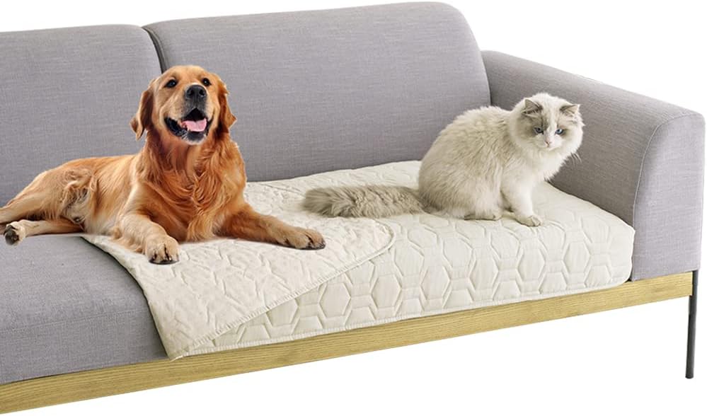 Waterproof Blanket Couch Cover for Dogs Non-Slip Pet Sofa Protector | Tcksstex Non-slip waterproof couch cover scratch resistant machine washable protects sofa bed car（52x82-Ivory）