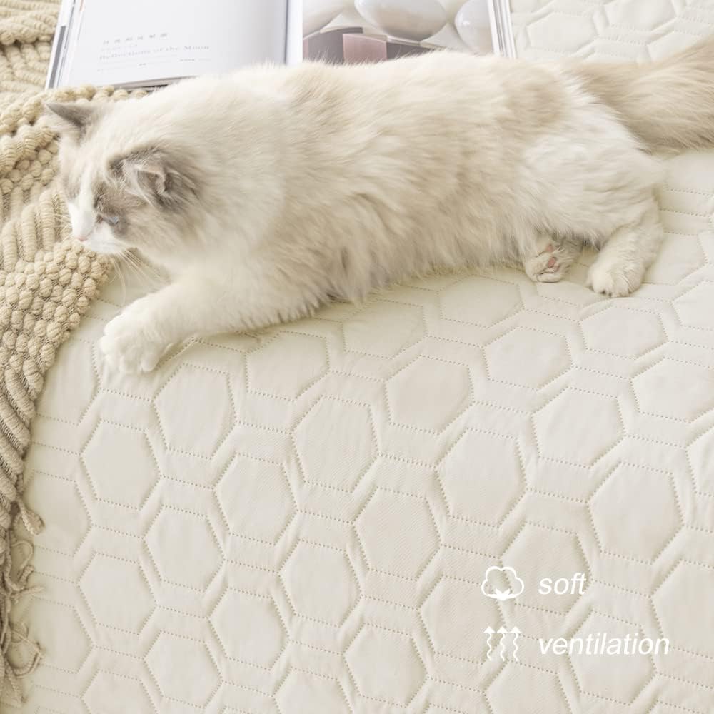 Waterproof Blanket Couch Cover for Dogs Non-Slip Pet Sofa Protector | Tcksstex Non-slip waterproof couch cover scratch resistant machine washable protects sofa bed car（52x82-Ivory）