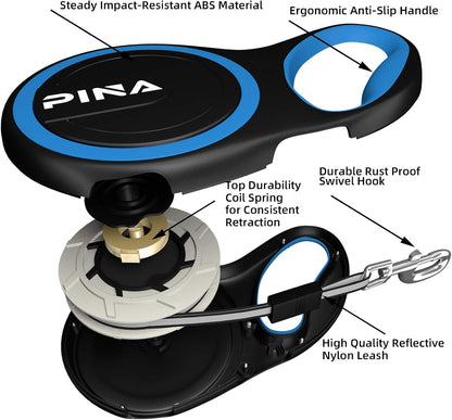 Retractable Dog Leash, 26ft Dog Leash for Small Medium Large Dogs Up to 110lbs, 360° Tangle-Free Strong Reflective Nylon Tape, with Anti-Slip Handle, One-Handed Brake, Lock - Black Blue