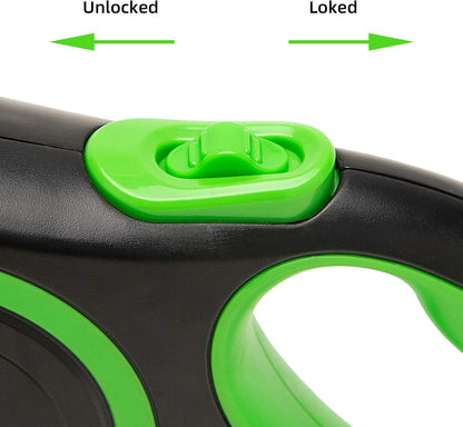 Retractable Dog Leash, 26ft Dog Leash for Small Medium Large Dogs Up to 110lbs, 360° Tangle-Free Strong Reflective Nylon Tape, with Anti-Slip Handle, One-Handed Brake, Lock - Black Blue