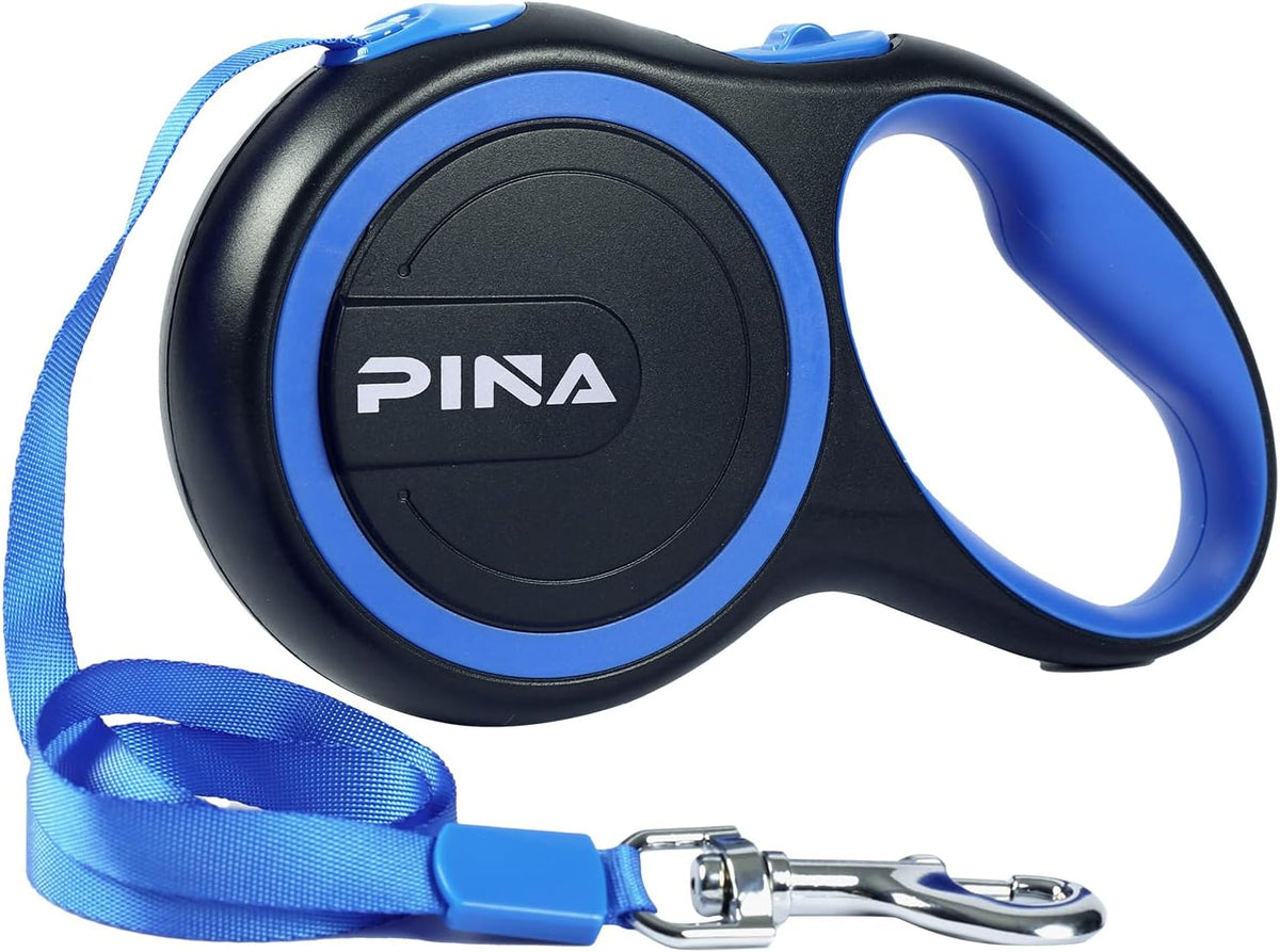 Retractable Dog Leash, 26ft Dog Leash for Small Medium Large Dogs Up to 110lbs, 360° Tangle-Free Strong Reflective Nylon Tape, with Anti-Slip Handle, One-Handed Brake, Lock - Black Blue