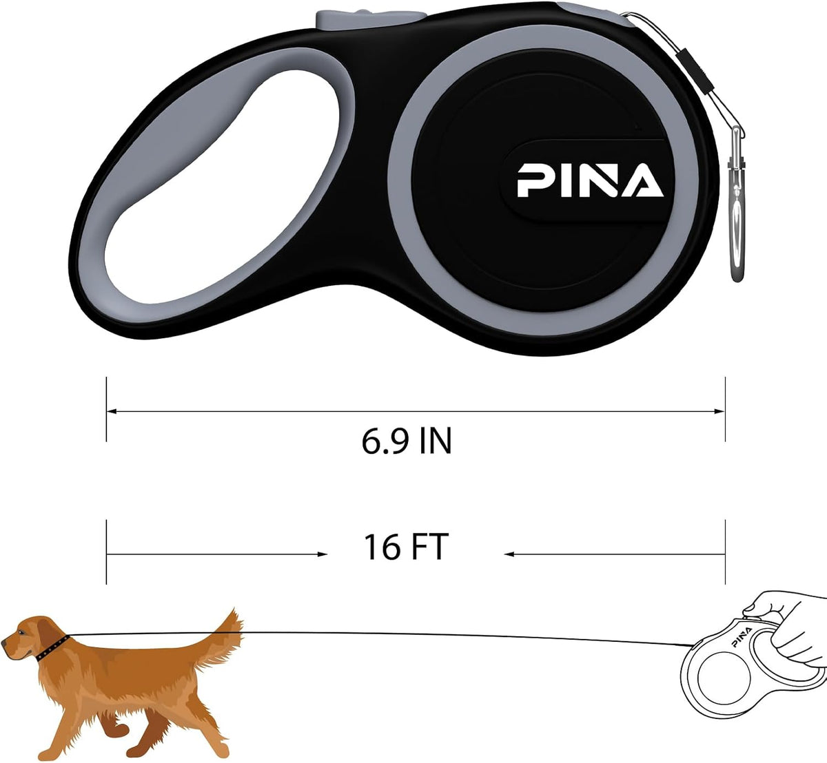 Retractable Dog Leash, 26ft Dog Leash for Small Medium Large Dogs Up to 110lbs, 360° Tangle-Free Strong Reflective Nylon Tape, with Anti-Slip Handle, One-Handed Brake, Lock - Black Blue