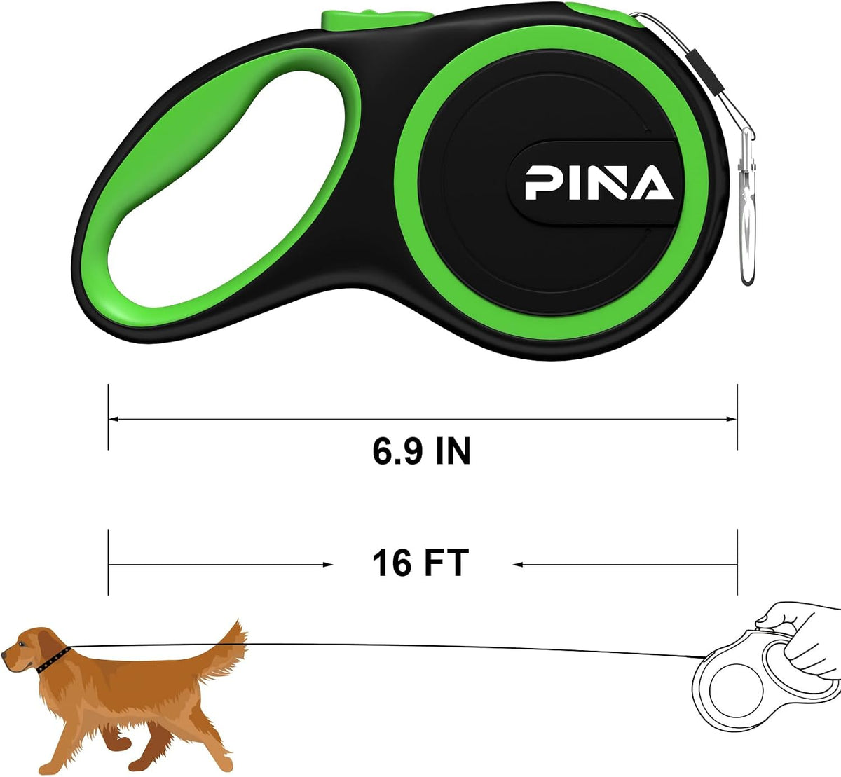 Retractable Dog Leash, 26ft Dog Leash for Small Medium Large Dogs Up to 110lbs, 360° Tangle-Free Strong Reflective Nylon Tape, with Anti-Slip Handle, One-Handed Brake, Lock - Black Blue